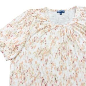 NWT Elbow Puff Sleeve Ruched Crewneck Watercolor Print Knit Top 2X